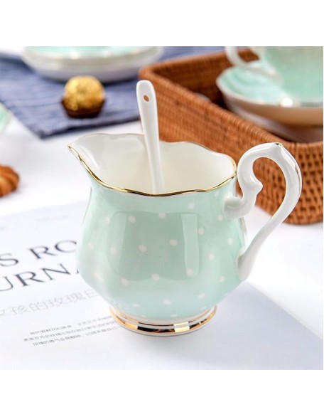 15 Pieces Porcelain Tea Service British Royal Coffee Cups Bone China Cups and Saucers Set of 6 with Gold Decoration and Gift Box Anniversary Birthday Gift
