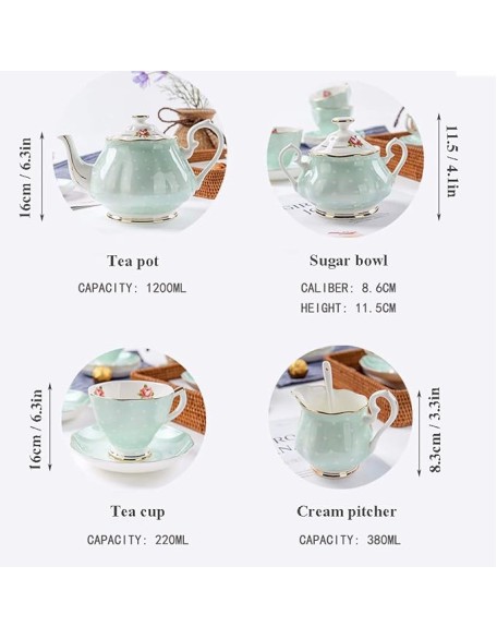 15 Pieces Porcelain Tea Service British Royal Coffee Cups Bone China Cups and Saucers Set of 6 with Gold Decoration and Gift Box Anniversary Birthday Gift