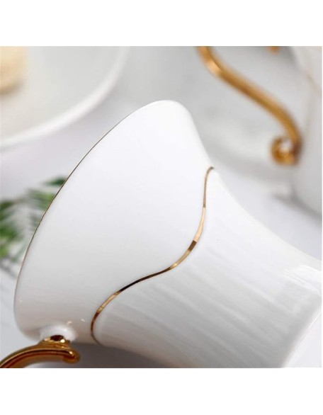 Teapot Coffee Cup Set 8 Pieces Tea Set Gold Trim European Style for Party Dinner Glazed Porcelain Coffee Tea Service with Cups and Coffee Tray Party Tea Set