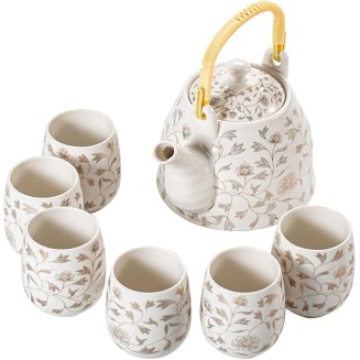 Vintage Porcelain Tea Set Kungfu Tea Set with Infuser AndChinese Ceramic Tea Service Handmade 1 Teapot 6 Tea Cups