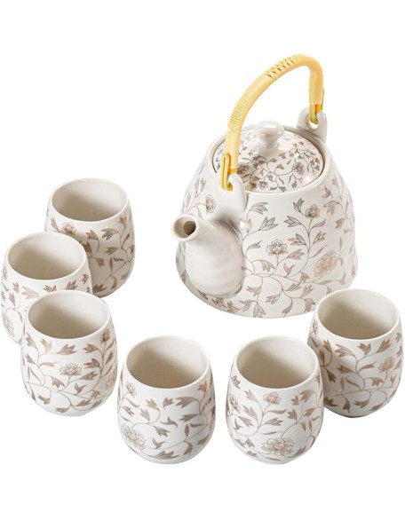 Vintage Porcelain Tea Set Kungfu Tea Set with Infuser AndChinese Ceramic Tea Service Handmade 1 Teapot 6 Tea Cups