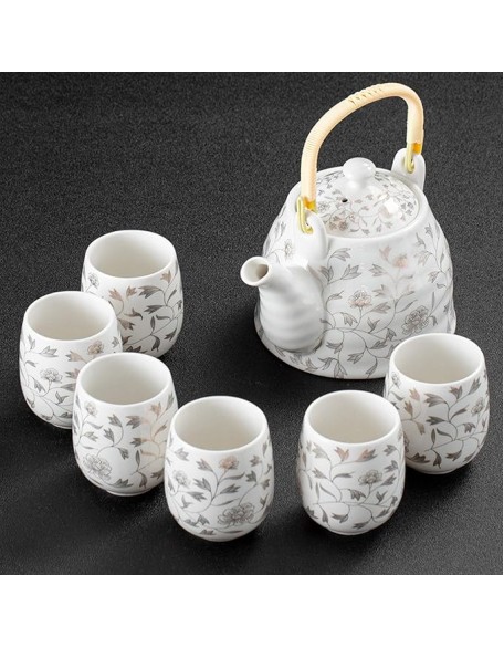 Vintage Porcelain Tea Set Kungfu Tea Set with Infuser AndChinese Ceramic Tea Service Handmade 1 Teapot 6 Tea Cups