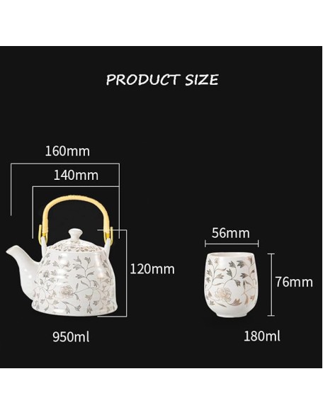 Vintage Porcelain Tea Set Kungfu Tea Set with Infuser AndChinese Ceramic Tea Service Handmade 1 Teapot 6 Tea Cups