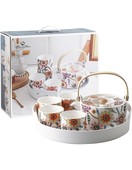 Tea Set,Tea Sets,Tea Pot Sets,Portable Tea Set,Ceramic Tea Set,Dish Romance Floral Tea Set,Small Ceramic Teapot and Tea Cup Set of 4 Asian Tea Pot Set for Adults, Tea Set Gift for Women