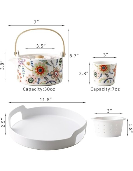 Tea Set,Tea Sets,Tea Pot Sets,Portable Tea Set,Ceramic Tea Set,Dish Romance Floral Tea Set,Small Ceramic Teapot and Tea Cup Set of 4 Asian Tea Pot Set for Adults, Tea Set Gift for Women