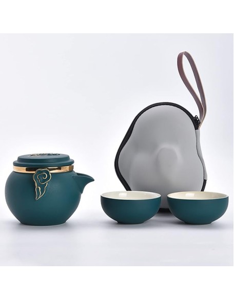 Portable Travel Kungfu Tea Set, Ceramic Tea Cup Set, Traditional Chinese Tea Pot Style - with Teacups Travel Bag, for Travel, Home,Outdoor and OfficeB