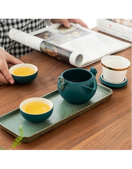 Portable Travel Kungfu Tea Set, Ceramic Tea Cup Set, Traditional Chinese Tea Pot Style - with Teacups Travel Bag, for Travel, Home,Outdoor and OfficeB