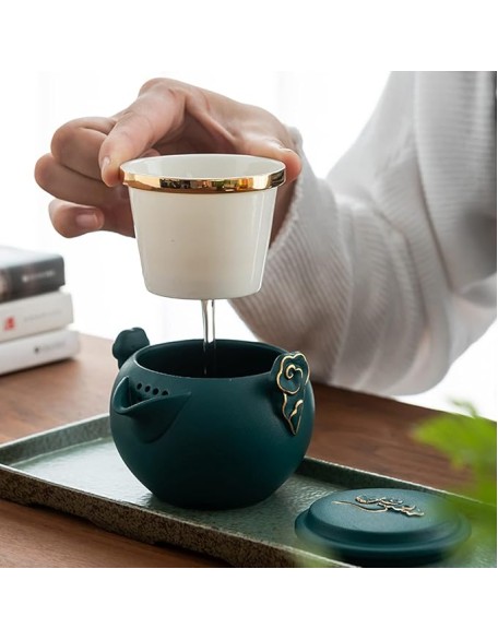 Portable Travel Kungfu Tea Set, Ceramic Tea Cup Set, Traditional Chinese Tea Pot Style - with Teacups Travel Bag, for Travel, Home,Outdoor and OfficeB