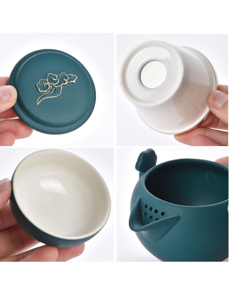 Portable Travel Kungfu Tea Set, Ceramic Tea Cup Set, Traditional Chinese Tea Pot Style - with Teacups Travel Bag, for Travel, Home,Outdoor and OfficeB