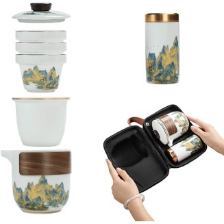 Ceramic Tea Set Travel Tea Set Portablekung Fu Tea Set 3 Teacups Tea Canister for Outdoor Picnic Camping Business Hotel,