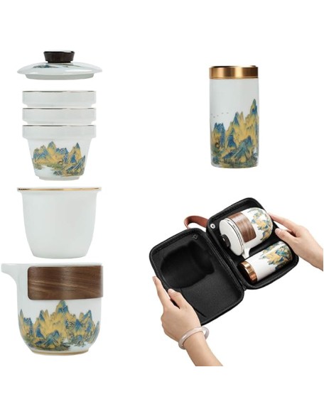 Ceramic Tea Set Travel Tea Set Portablekung Fu Tea Set 3 Teacups Tea Canister for Outdoor Picnic Camping Business Hotel,