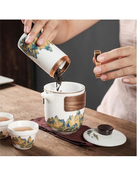 Ceramic Tea Set Travel Tea Set Portablekung Fu Tea Set 3 Teacups Tea Canister for Outdoor Picnic Camping Business Hotel,