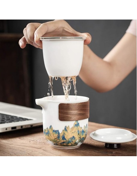 Ceramic Tea Set Travel Tea Set Portablekung Fu Tea Set 3 Teacups Tea Canister for Outdoor Picnic Camping Business Hotel,