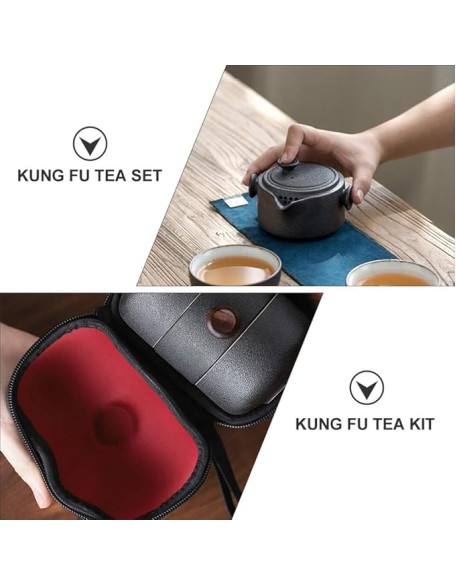 Kungfu Glass Tea Set - Portable Travel Tea Set with Ceramic Teapot, Infuser, Tea Cups, and Carrying Case - Home, Office, or Trips Tea Sets