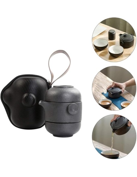 Kungfu Glass Tea Set - Portable Travel Tea Set with Ceramic Teapot, Infuser, Tea Cups, and Carrying Case - Home, Office, or Trips Tea Sets