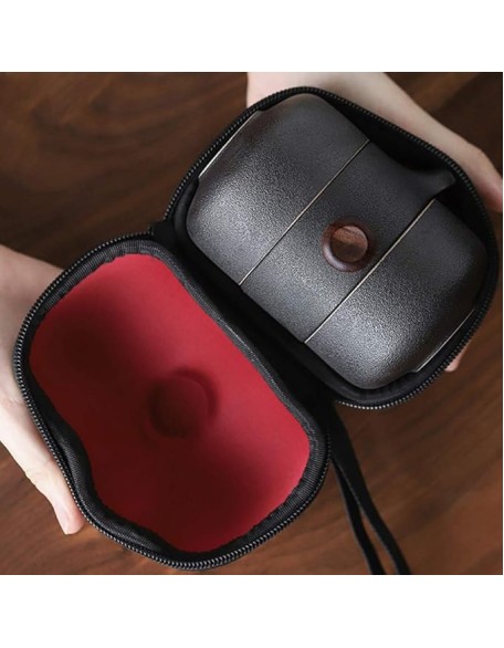 Kungfu Glass Tea Set - Portable Travel Tea Set with Ceramic Teapot, Infuser, Tea Cups, and Carrying Case - Home, Office, or Trips Tea Sets