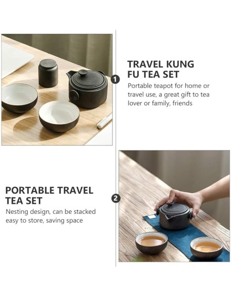Kungfu Glass Tea Set - Portable Travel Tea Set with Ceramic Teapot, Infuser, Tea Cups, and Carrying Case - Home, Office, or Trips Tea Sets