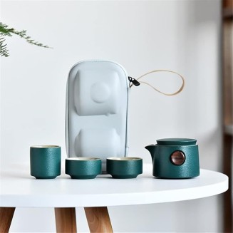 Tea Set Ceramic Portable Teapot Outdoor Travel Gaiwan Kettle Office Teacups Kung Fu TeaSet Dinkware Office (Green 9.3 * 8.5cm)