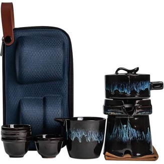 Travel Tea Set Kungfu Tea Set Handmade Ceramic Teapot with 4 Teacups and Portable Tea Bag Porcelain Tea，