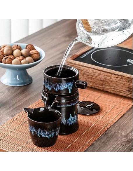 Travel Tea Set Kungfu Tea Set Handmade Ceramic Teapot with 4 Teacups and Portable Tea Bag Porcelain Tea，