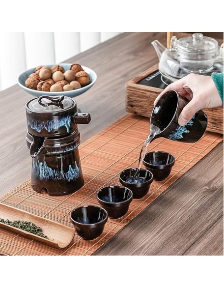 Travel Tea Set Kungfu Tea Set Handmade Ceramic Teapot with 4 Teacups and Portable Tea Bag Porcelain Tea，