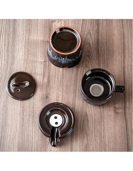 Travel Tea Set Kungfu Tea Set Handmade Ceramic Teapot with 4 Teacups and Portable Tea Bag Porcelain Tea，