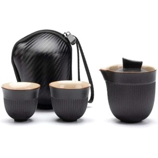 Tea Kettle, Portable Travel Tea Set, Ceramic Teapot, Electric Kettle, Quik Pots, One Teapot and Two Cups, Chinese Teapot to Drink, Tea Cup (Black)