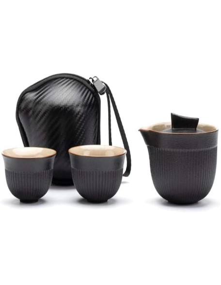 Tea Kettle, Portable Travel Tea Set, Ceramic Teapot, Electric Kettle, Quik Pots, One Teapot and Two Cups, Chinese Teapot to Drink, Tea Cup (Black)