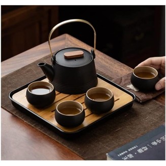 Chinese Tea Set Teapot Sets Healthy Ceramics Teapot 4 Teacups and Round Tray. Tea Cups Coffee Cup Set Tea Pot Set