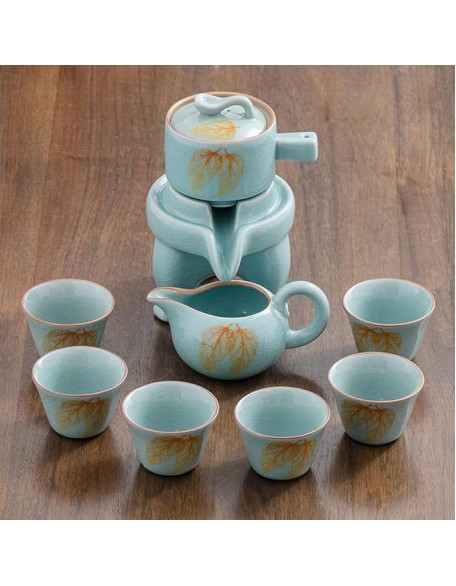 Chinese Ceramic Tea Set Household Teapot Living Room Lazy Stone Mill Automatic Tea Maker