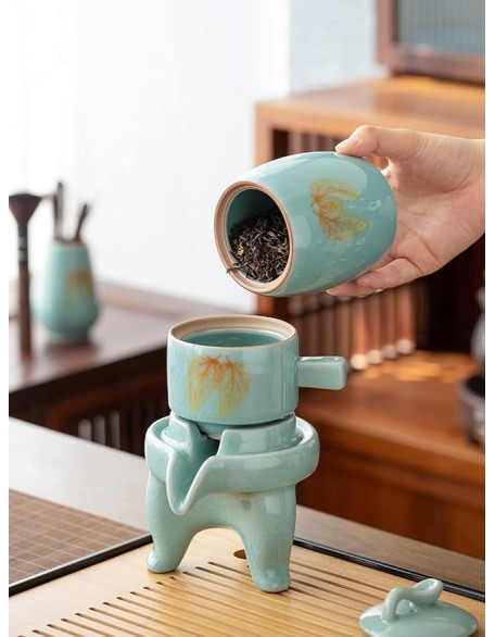 Chinese Ceramic Tea Set Household Teapot Living Room Lazy Stone Mill Automatic Tea Maker