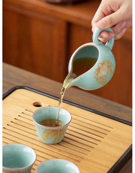Chinese Ceramic Tea Set Household Teapot Living Room Lazy Stone Mill Automatic Tea Maker