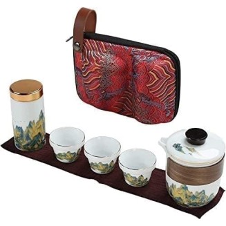 Travel tea set,portable tea set,Tea Set, Ceramic Tea Set, Travel Tea Set, Portable Chinese Tea Set, Teapot 3 Teacups Tea Canister for Outdoor Picnic Camping Business Hotel