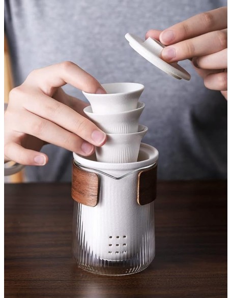 Ceramic Teacup Set Travel Tea Set Ceramic Portable Teaware Sets with Carring Cases Teapot with Small Glass Filter Flower Teawares fee Set Tea fee Pot Teapots,