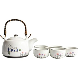 Chinese Tea Set Cute Owl Pattern Glaze Japanese Style Teapot with Handle and Tea Cups Set Service for 4 Adult Beautifully Packaged in Box Ceramic Tea Sets