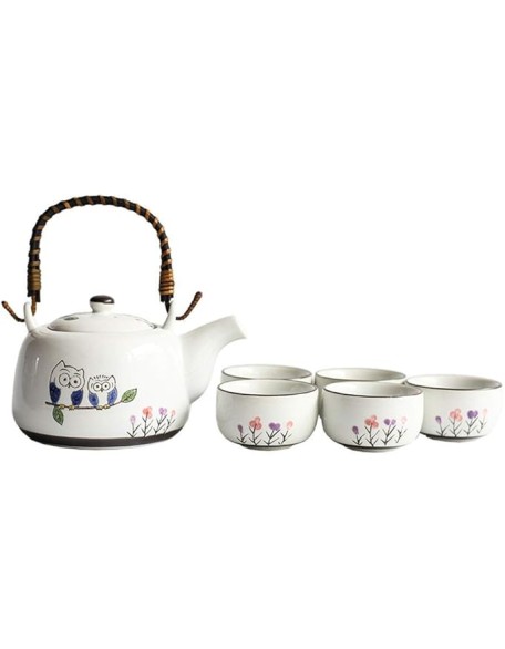 Chinese Tea Set Cute Owl Pattern Glaze Japanese Style Teapot with Handle and Tea Cups Set Service for 4 Adult Beautifully Packaged in Box Ceramic Tea Sets