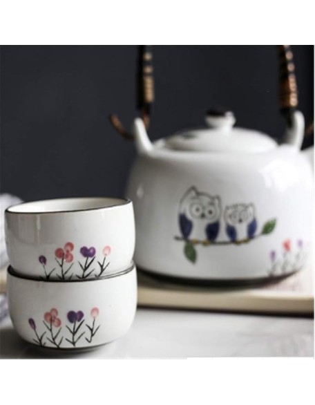 Chinese Tea Set Cute Owl Pattern Glaze Japanese Style Teapot with Handle and Tea Cups Set Service for 4 Adult Beautifully Packaged in Box Ceramic Tea Sets
