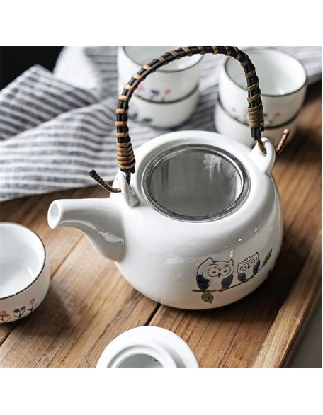 Chinese Tea Set Cute Owl Pattern Glaze Japanese Style Teapot with Handle and Tea Cups Set Service for 4 Adult Beautifully Packaged in Box Ceramic Tea Sets