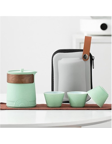 Ceramic Kungfu Tea Set， Handmade Travel Chinese Gongfu Tea Set， Traditional Porcelain， Teacup， Portable Bag for Home Business Picnic，B