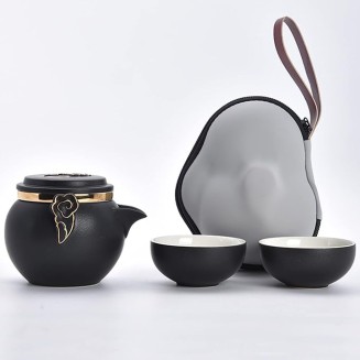 Portable Travel Kungfu Tea Set， Ceramic Tea Cup Set， Traditional Chinese Tea Pot Style - with Teacups Travel Bag， for Travel， Home，Outdoor and Office，A