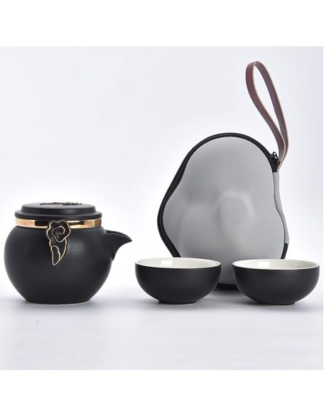 Portable Travel Kungfu Tea Set， Ceramic Tea Cup Set， Traditional Chinese Tea Pot Style - with Teacups Travel Bag， for Travel， Home，Outdoor and Office，A