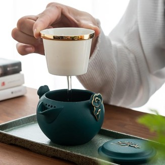 Portable Travel Kungfu Tea Set， Ceramic Tea Cup Set， Traditional Chinese Tea Pot Style - with Teacups Travel Bag， for Travel， Home，Outdoor and Office，A