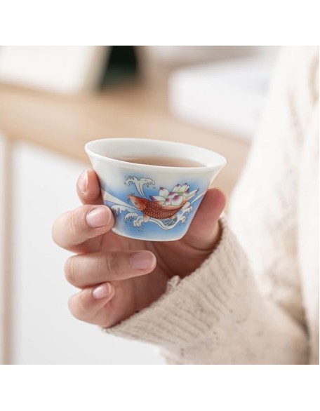 Ceramic Tea Cup Set， Kungfu Tea Set， Portable Travel Tea Set， with，Teacups and Travel Bag， for Travel， Home，Outdoor and Office， 5-Piece Set，A