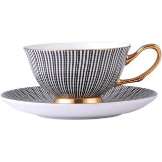 Bone China Tea Cup Saucer Spoon Set Elegant Gray Coffee Cup Gold Porcelain Tea Set Ceramic Teacup Cafe Espresso Cup