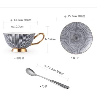 Bone China Tea Cup Saucer Spoon Set Elegant Gray Coffee Cup Gold Porcelain Tea Set Ceramic Teacup Cafe Espresso Cup