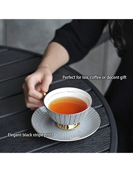 Bone China Tea Cup Saucer Spoon Set Elegant Gray Coffee Cup Gold Porcelain Tea Set Ceramic Teacup Cafe Espresso Cup