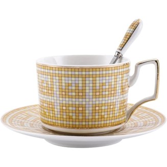 Ceramic Coffee Tea Mugs and Saucer Set Bone China Ceramic Northern Europe Espresso Cups Luxurious Beverage Coffee Mug (Gold As Shown)