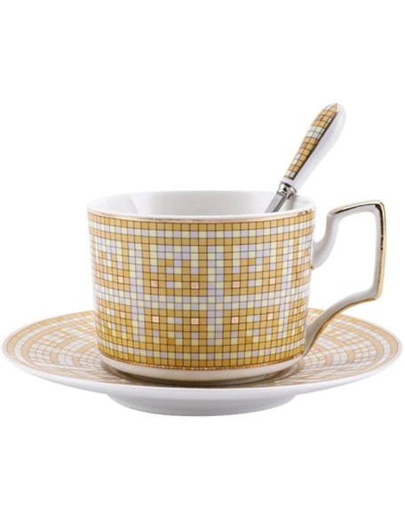 Ceramic Coffee Tea Mugs and Saucer Set Bone China Ceramic Northern Europe Espresso Cups Luxurious Beverage Coffee Mug (Gold As Shown)