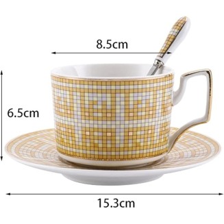 Ceramic Coffee Tea Mugs and Saucer Set Bone China Ceramic Northern Europe Espresso Cups Luxurious Beverage Coffee Mug (Gold As Shown)