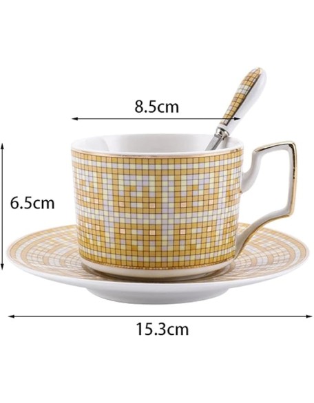 Ceramic Coffee Tea Mugs and Saucer Set Bone China Ceramic Northern Europe Espresso Cups Luxurious Beverage Coffee Mug (Gold As Shown)